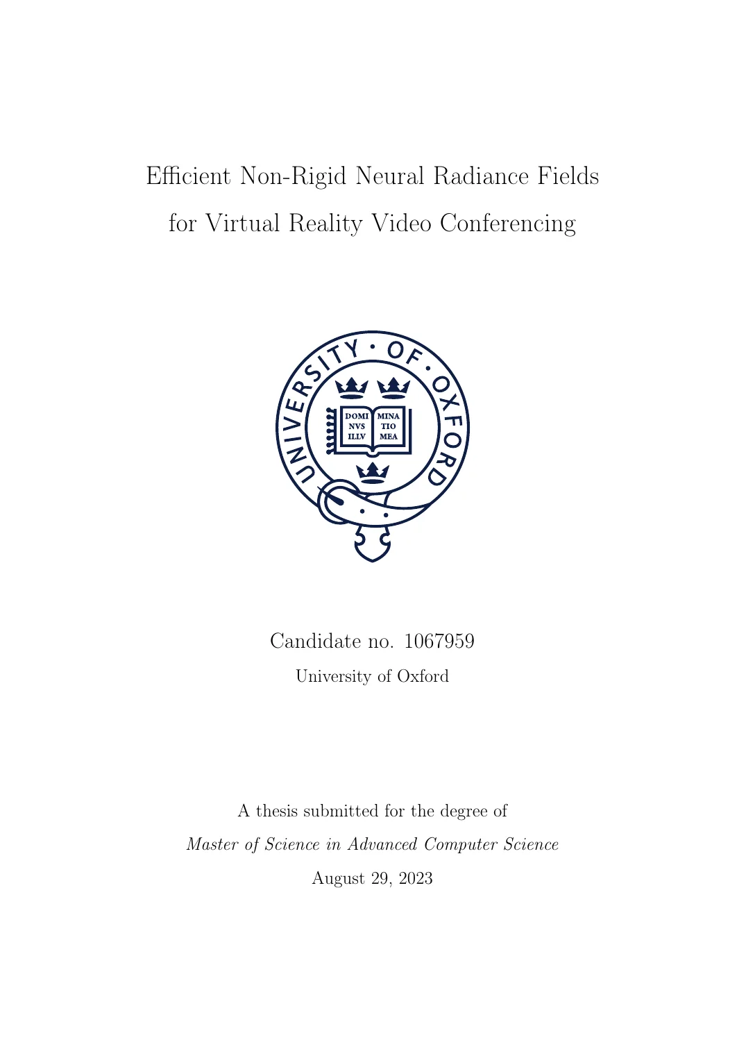 Cover of the Oxford thesis on non-rigid neural radiance fields